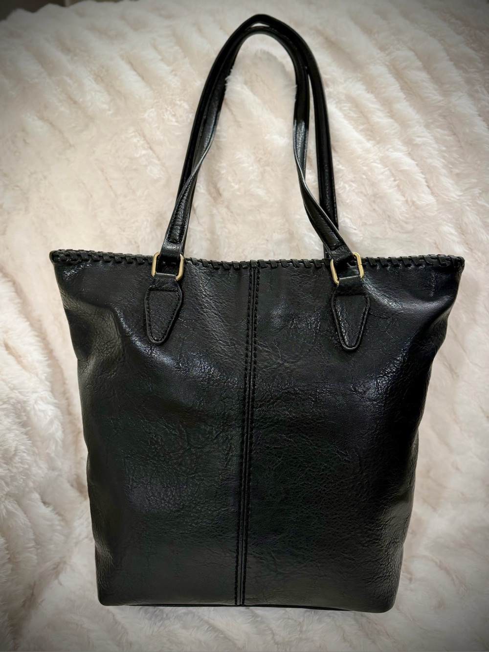 Antik Kraft “Caroline Tote” Vegan Black Leather with Whipstitch detailing